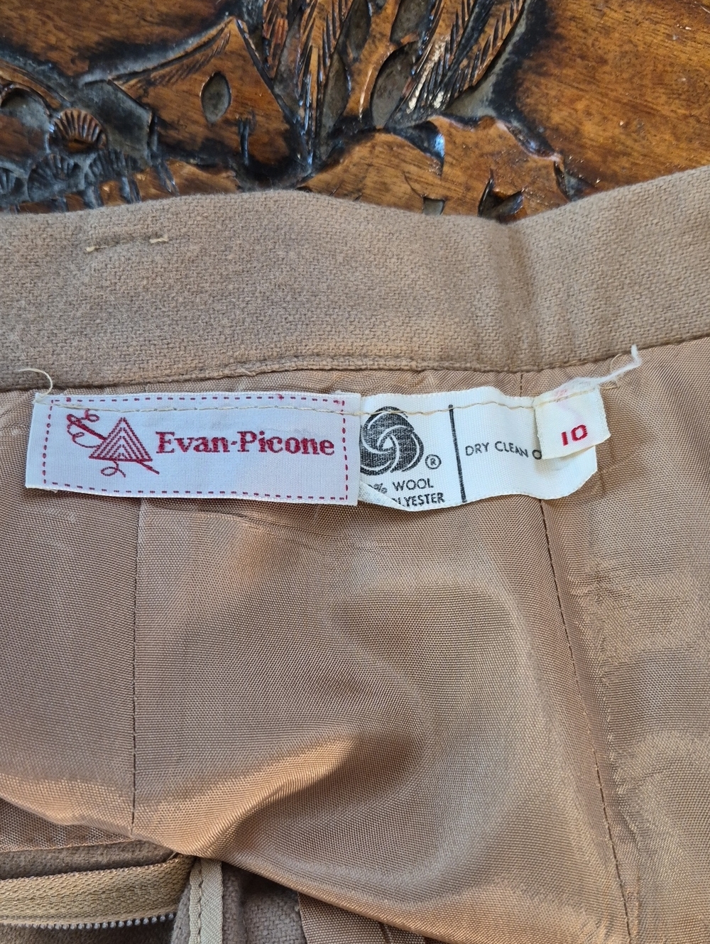 EVAN PICONE 70s Wool A LINE Skirt Camel 10 - Picture 5 of 8